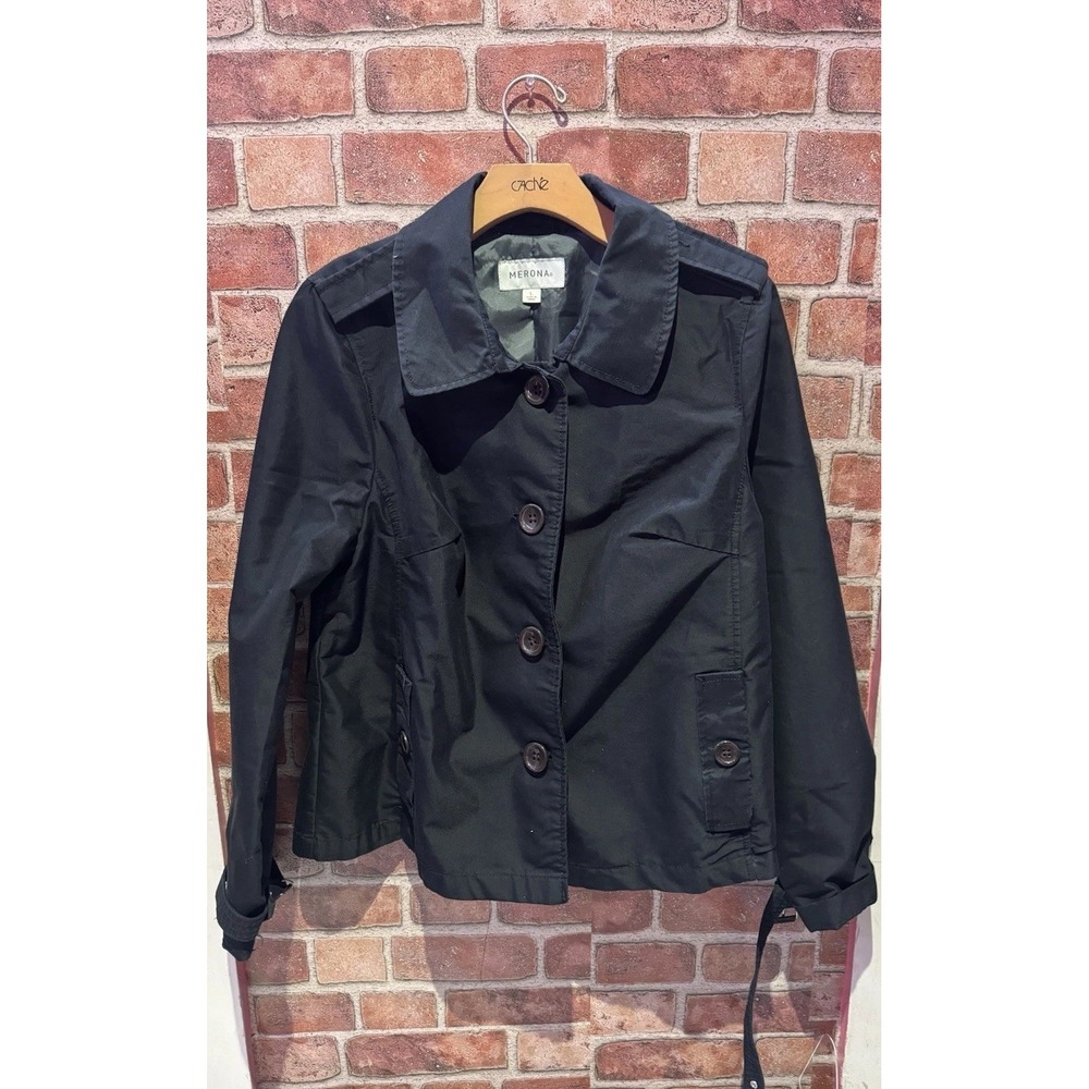 Merona Jacket Womens L  Solid Black Blazer Wind Breaker Vintage 90's Button Down
